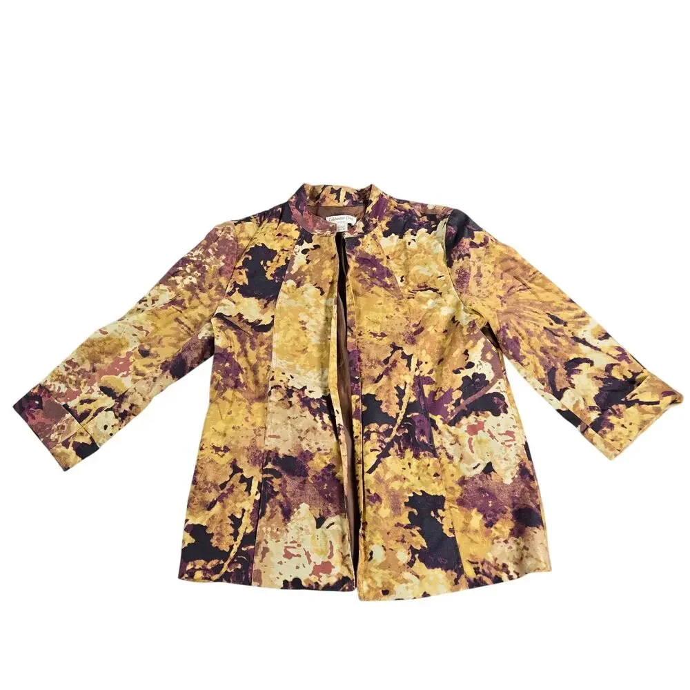 Coldwater Creek Classic Wom Sz SM 6/8 Fall Multi Floral Blazer Jacket 90s Artsy